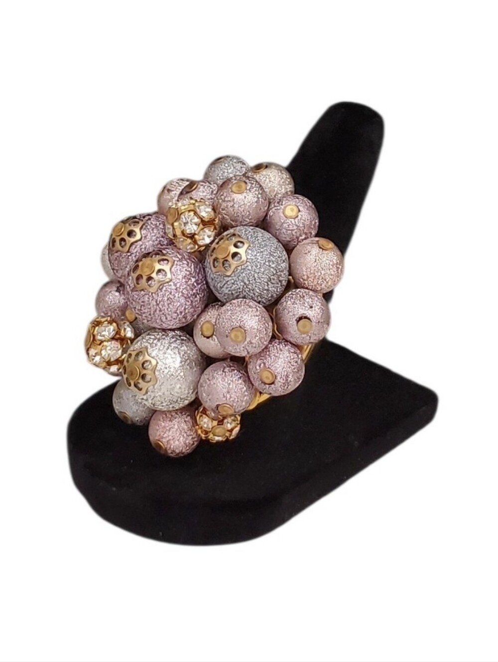 Estate Lenora Dame Gold-Tone Sparkling Beaded Statement Adjustable Cocktail Ring